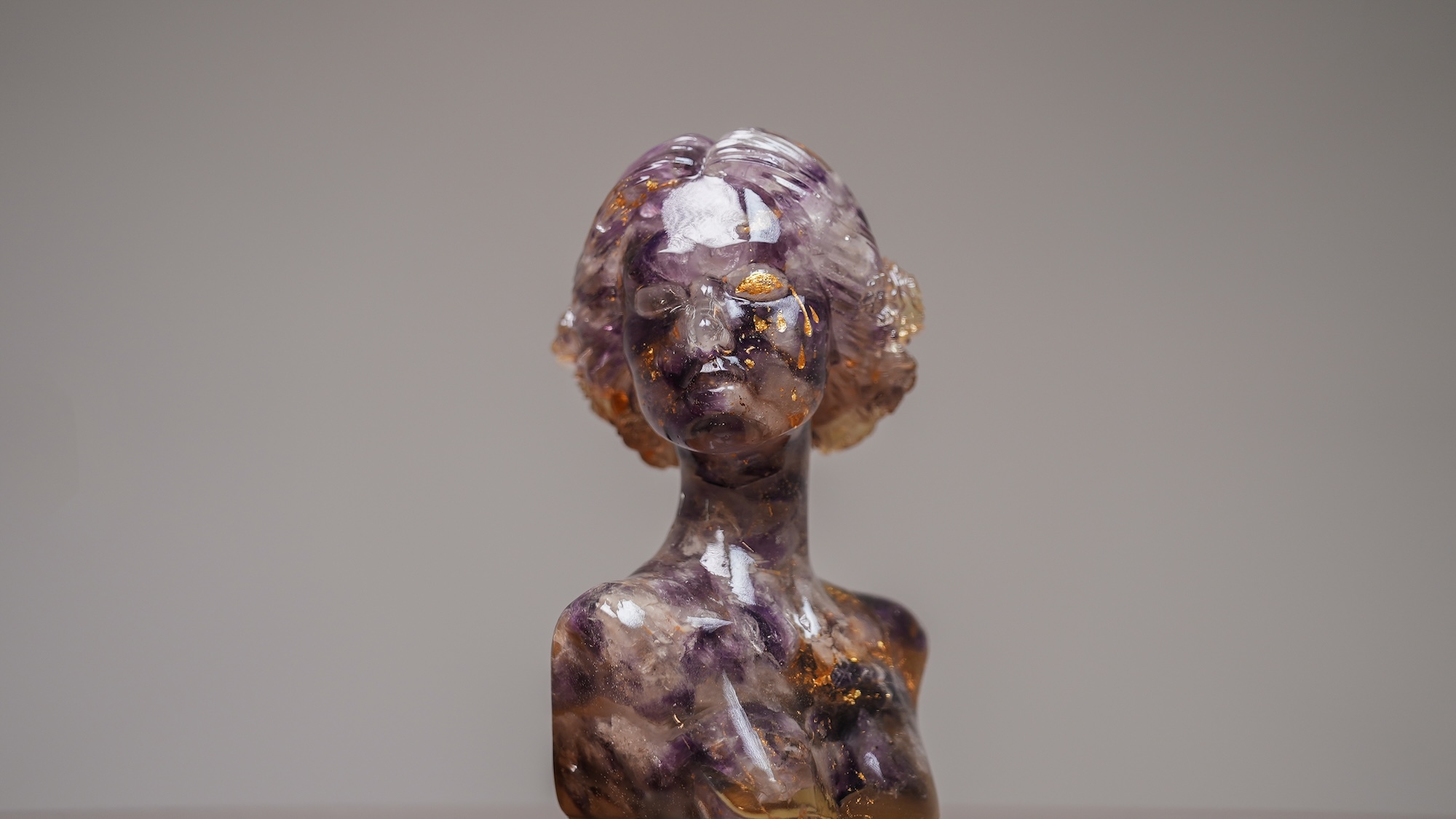 Azad sculpture from the Metamorphosis series made with amethyst, gold, and resin by Arzhang Mahajan and Mehraneh Jafari